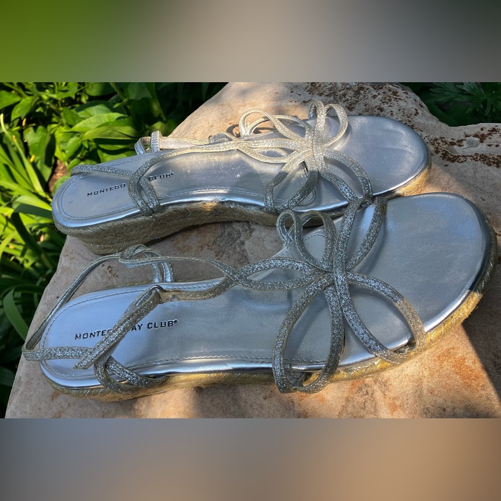 Montego Bay Silver Wedge Sandals 8